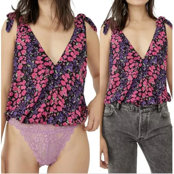 Free People Intimately Womens Fairy Bare It All Lace Floral Tank Bodysuit Size M - Image 2