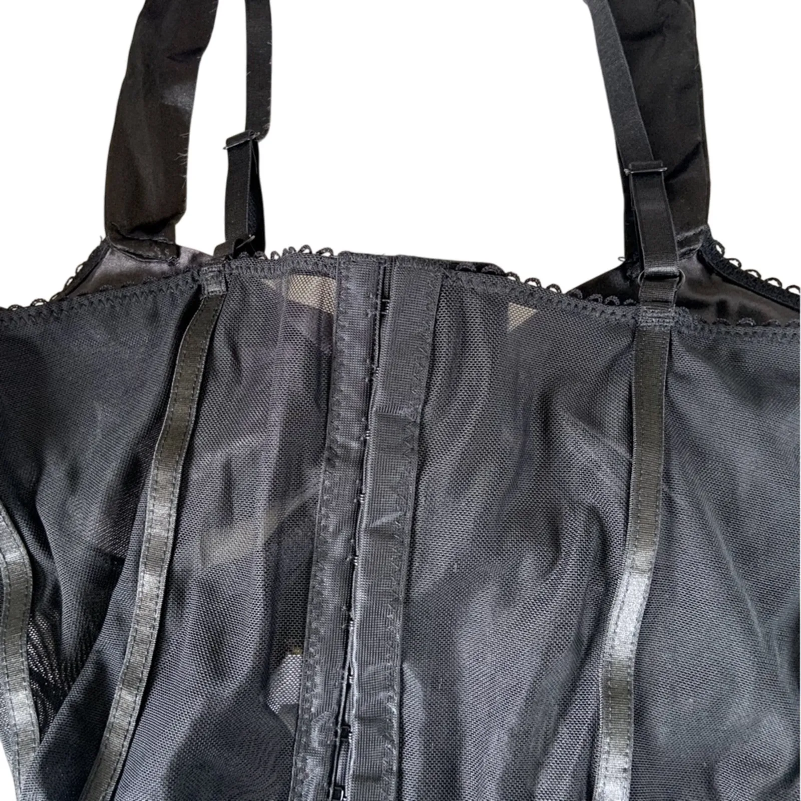 Black Satin Lingerie Bow Bustier Set w Stockings Small NEW WITH TAGS Retail $87 Size undefined - Image 10