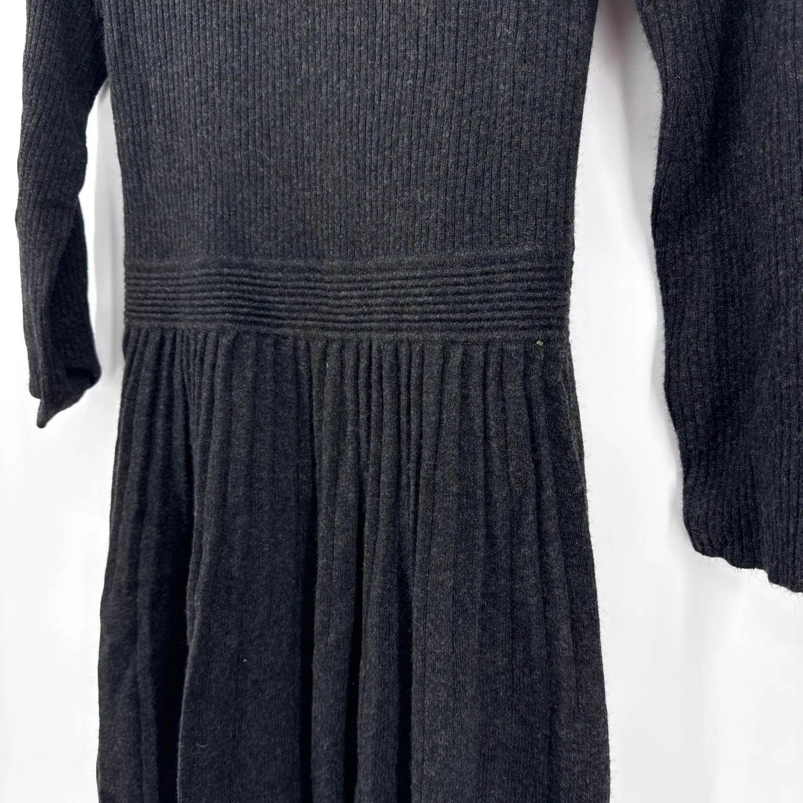 Joie Peronne B Wool Cashmere Sweater Dress Ribbed Pleated Charcoal Gray Large - Image 4