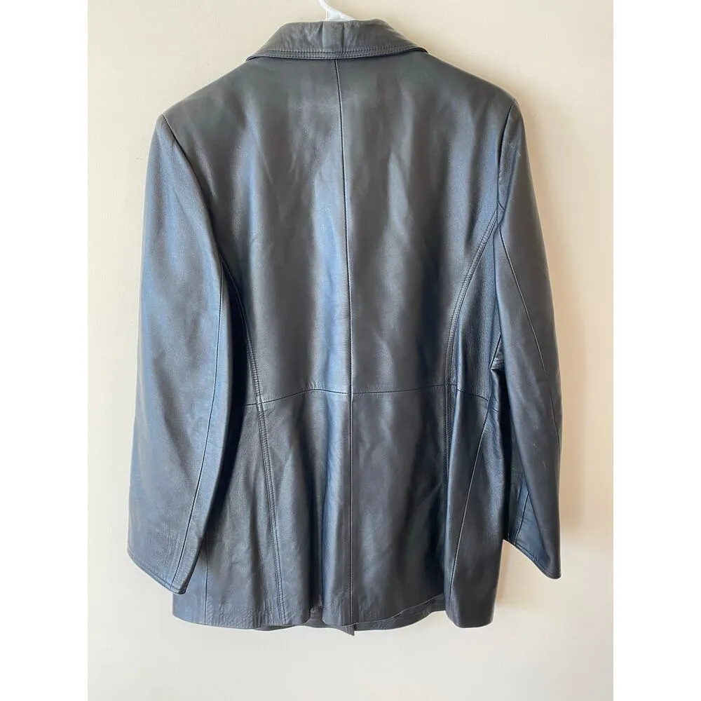 Italian Parri's Black Leather Jacket Women’s Size 48 Size L - Image 2