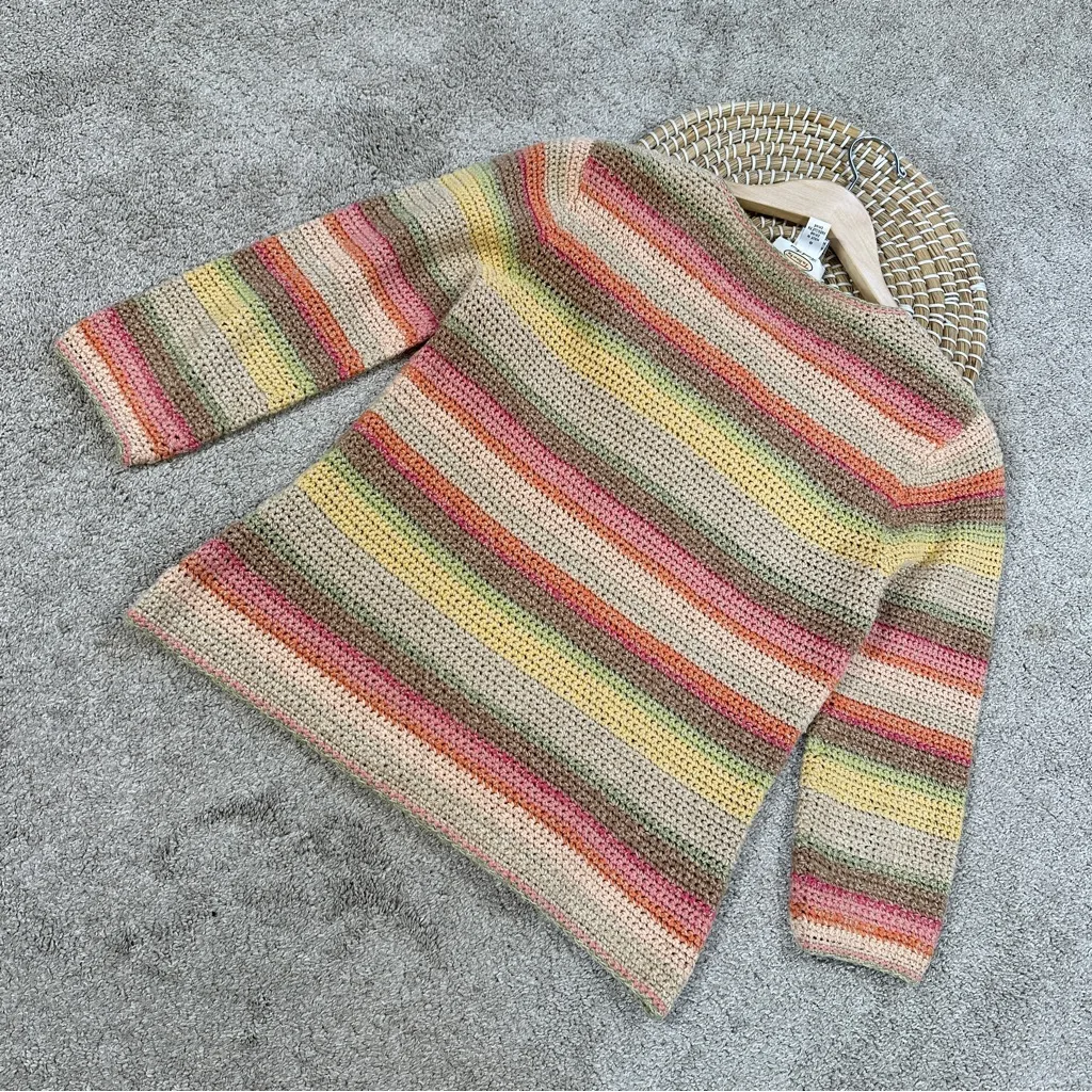 Talbots Hand Knit Vtg Ramie Linen Cardigan Sweater Full Zip Multicolor Stripe S - Image 6