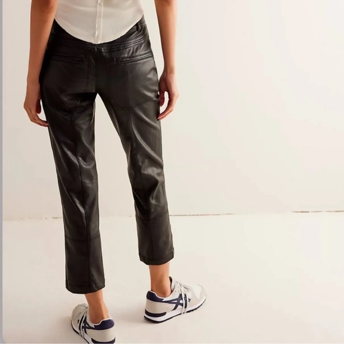 Free People We the Free Black Rebel Vegan Leather Cropped Pants Sz 10 - Image 11