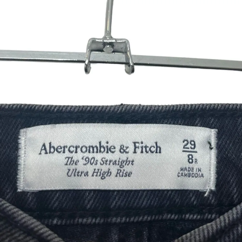 Abercrombie & Fitch 90s Jeans Ultra High Rise Straight Distressed Black 29R New - Image 11