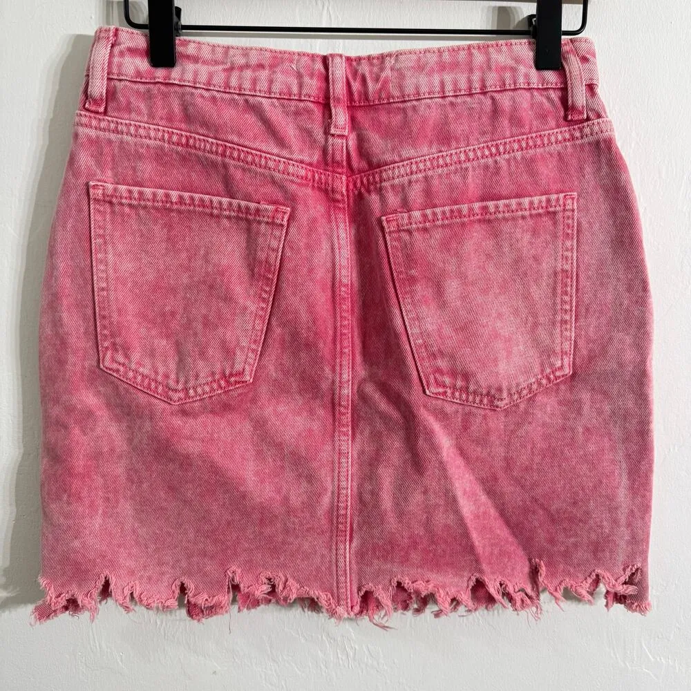 Zara Pink Acid Wash Frayed Hem Denim Mini Skirt Size Small - Image 5