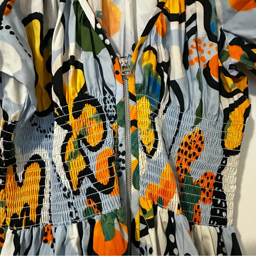 La Ligne Celina Dress Floral Puff Sleeves Womens Small Blue Green Yellow New - Image 5