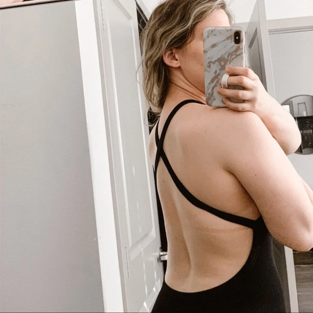 Shein Black High Neck Halter Criss Cross Low Back Bodysuit Closet Staple Size M - Image 6