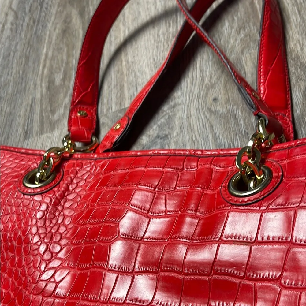Liz Claiborne Red Crocodile-Embossed Purse/Tote Bag - Image 10