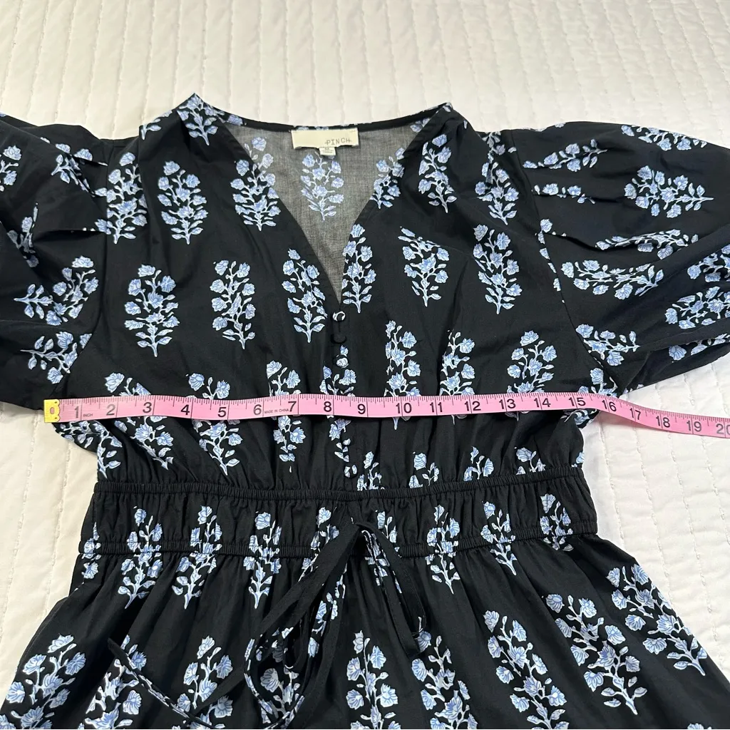 Pinch 100% Cotton Elegant Black Maxi Dress With Blue Stem and Puffy Sleeves Size M - Image 10
