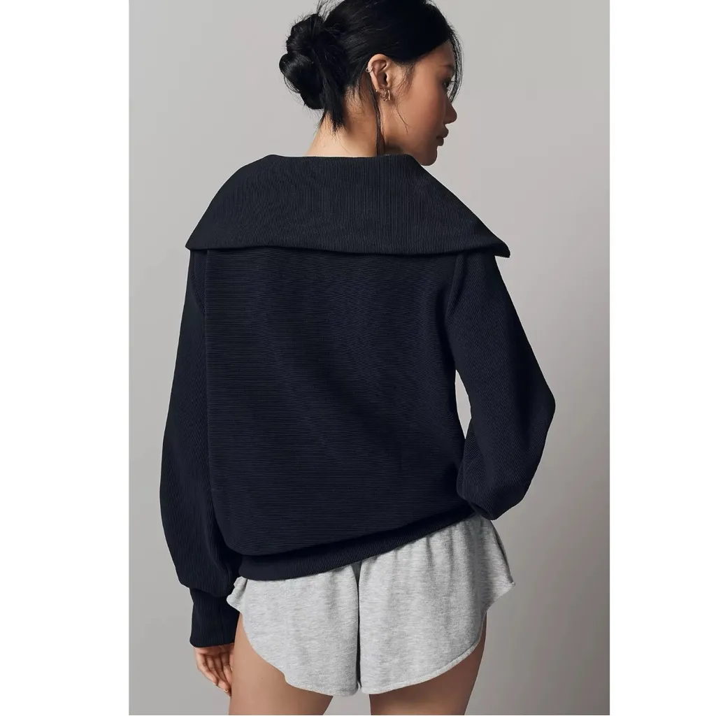 Varley Vine Half Zip Pullover Sweatshirt Sweater in Black Size Small Oversized - Image 6