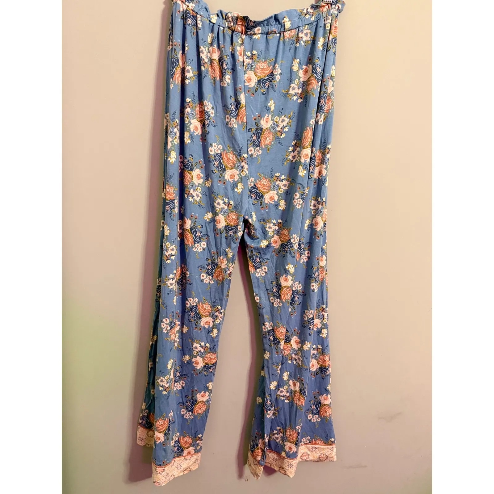 Matilda Jane Womens Blue Floral Wide Leg Lounge Pants Boho Tassel Drawstring L - Image 5