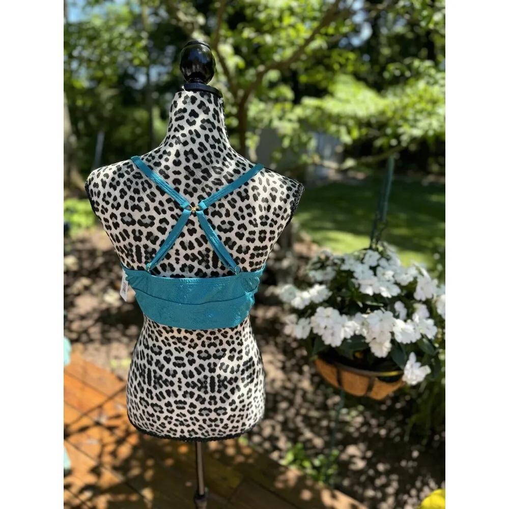 Freshwater Bikini Banded Long Top Sz XL Adjustable Strap Teal Snakeskin Texture - Image 10