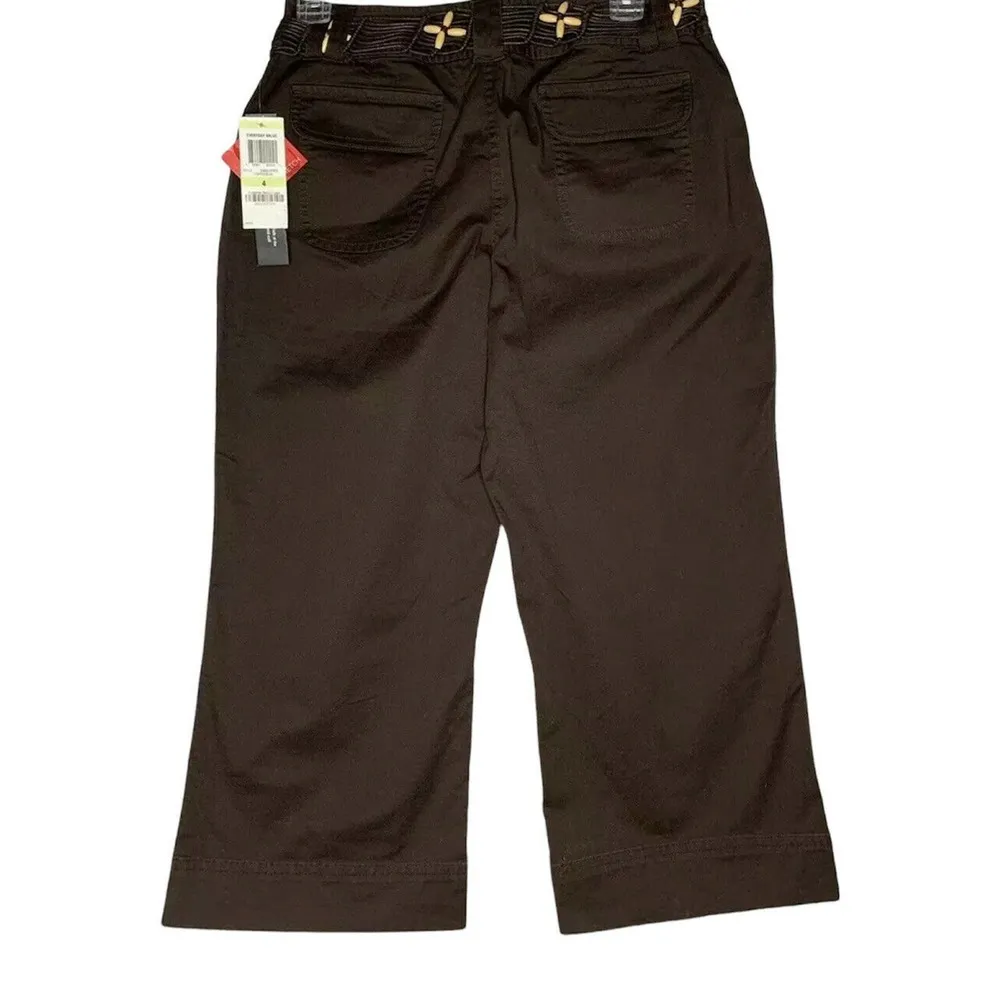 NEW Womens Style & Co Brown Stretch Capri Pants with Woven Beaded Belt Size 4 - Image 4
