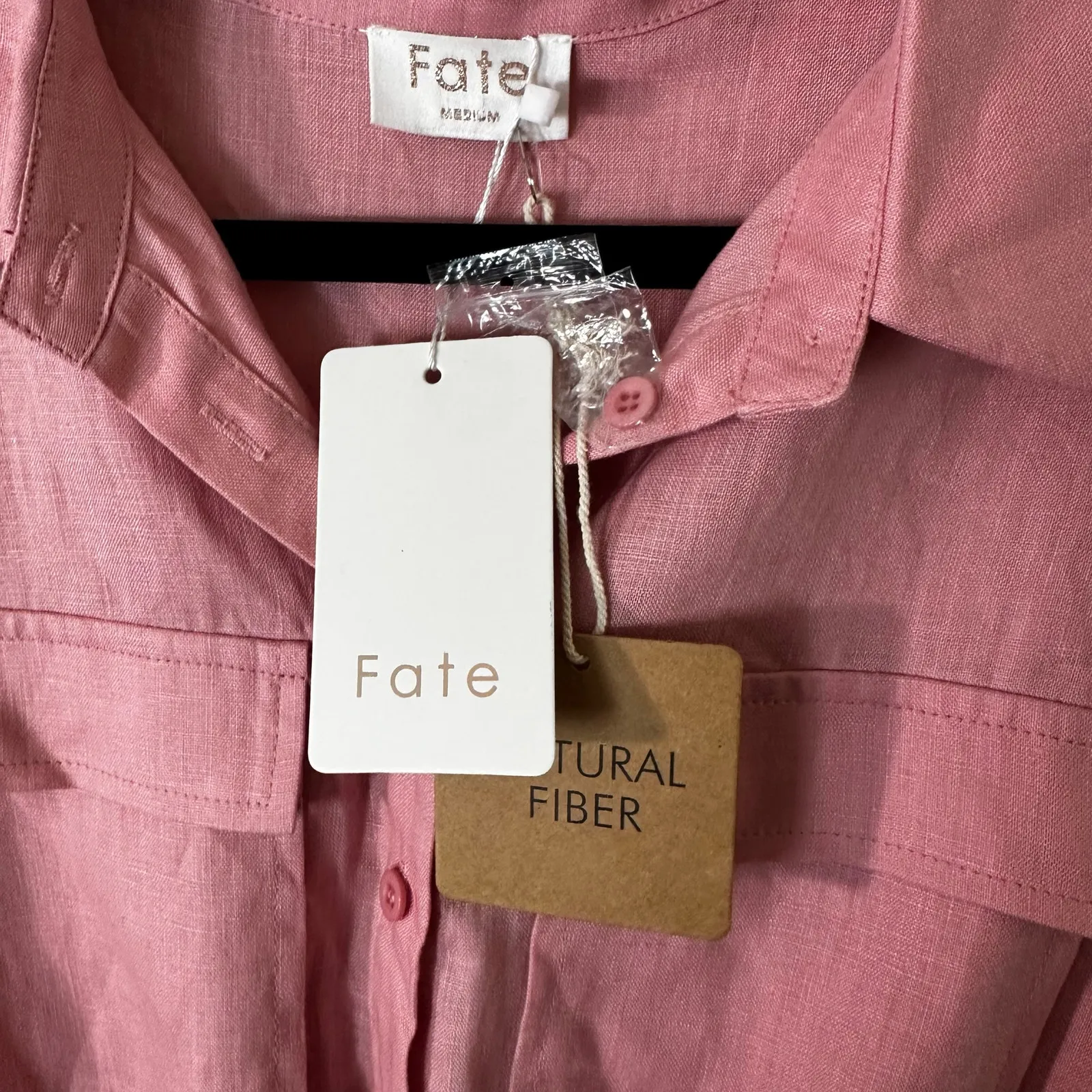 NWT Fate Front Patch Pocket Front Button Linen Romper Pink Size M - Image 8