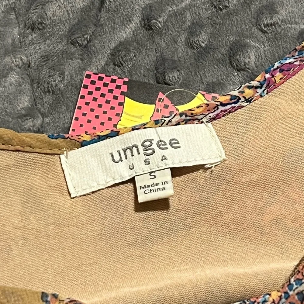 UMGEE small womens paisley boho lined shift dress elastic 3/4 sleeve bow front - Image 10