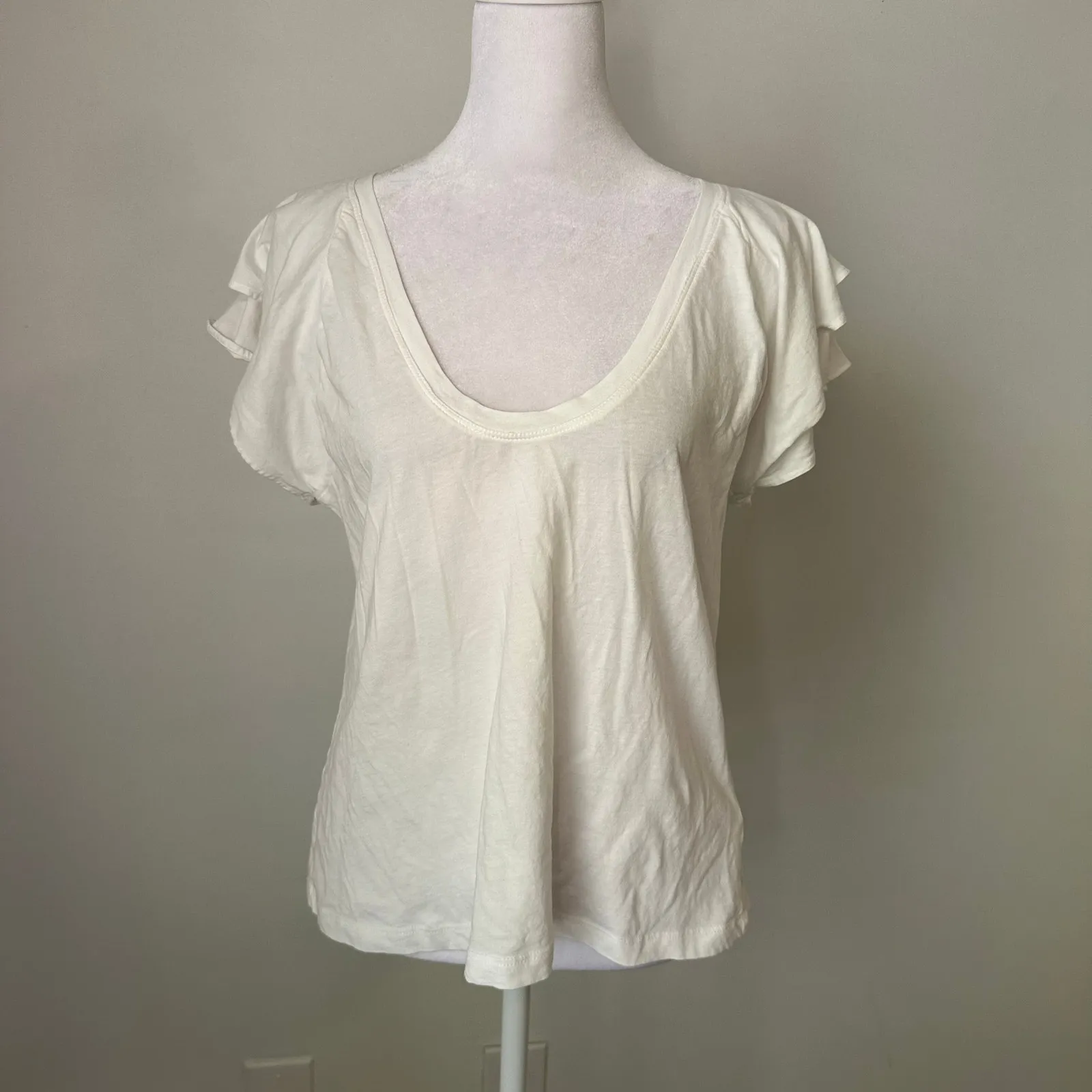 Maeve Anthropologie white short-sleeve cotton top size L - Image 2