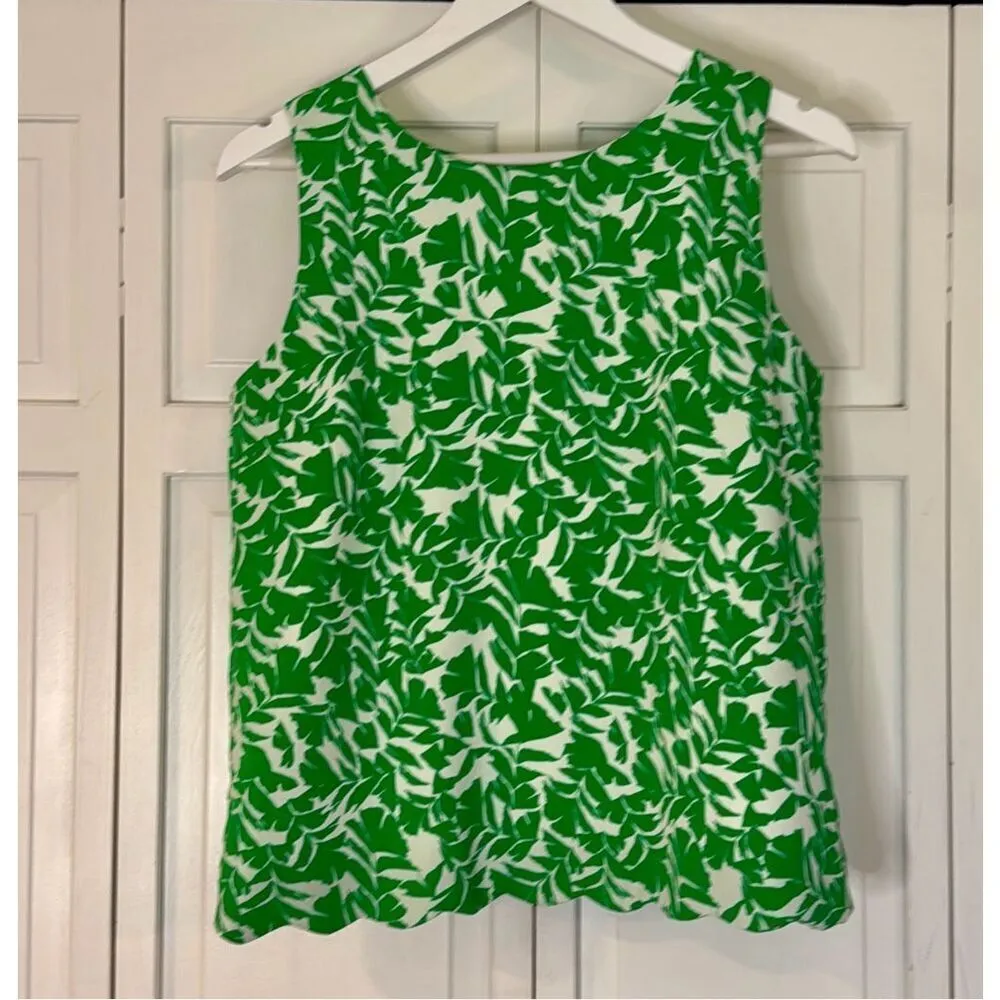 J.Crew green floral scalloped hem cross back top small - Image 8