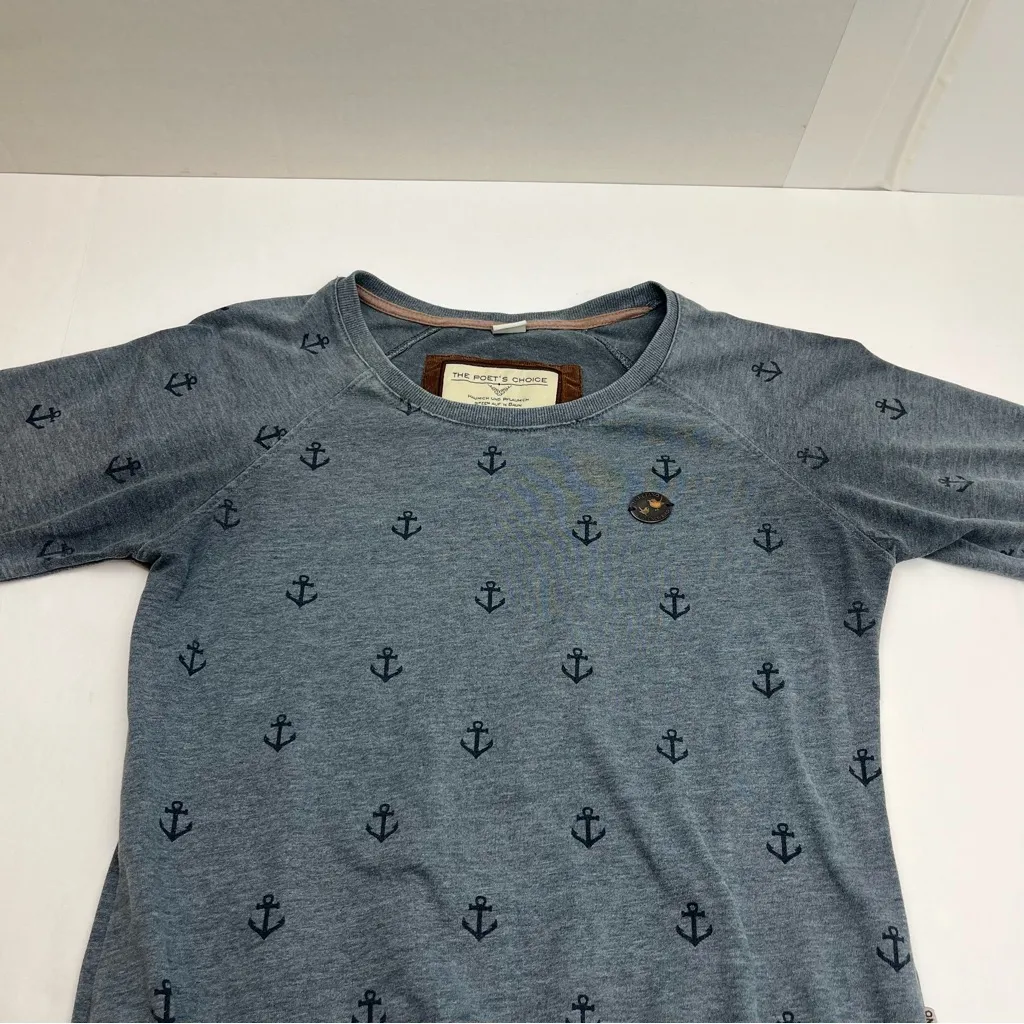 Naketano The Poet’s‎ Choice Womens Crewneck Sweatshirt Medium Blue Anchor *FLAW - Image 8