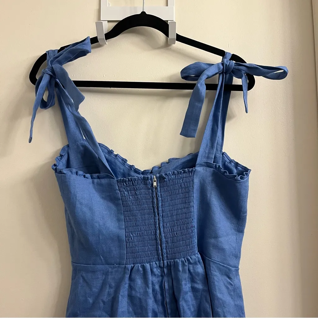 Reformation Desiree Blue Linen Ruffle Mini Dress Size 8 - Image 7