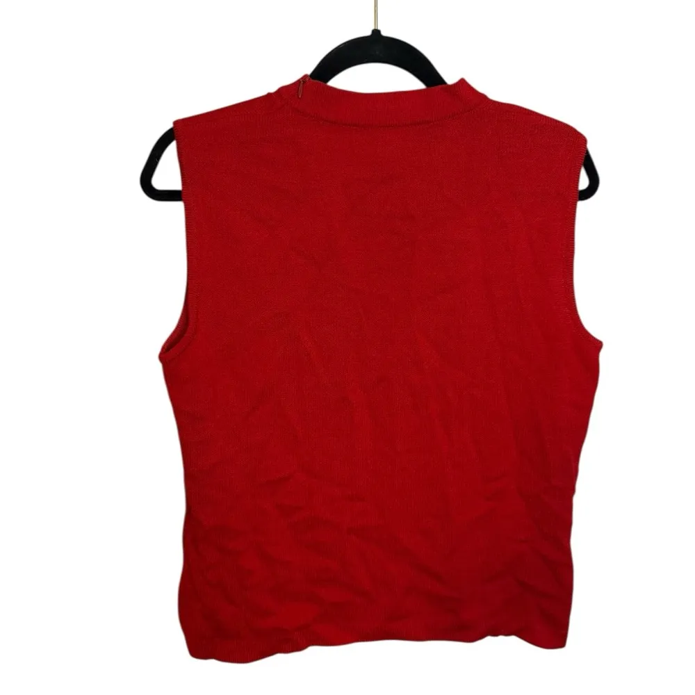 St. John Red Wool Santana Knit Mock Neck Sleeveless Blouse - Image 2