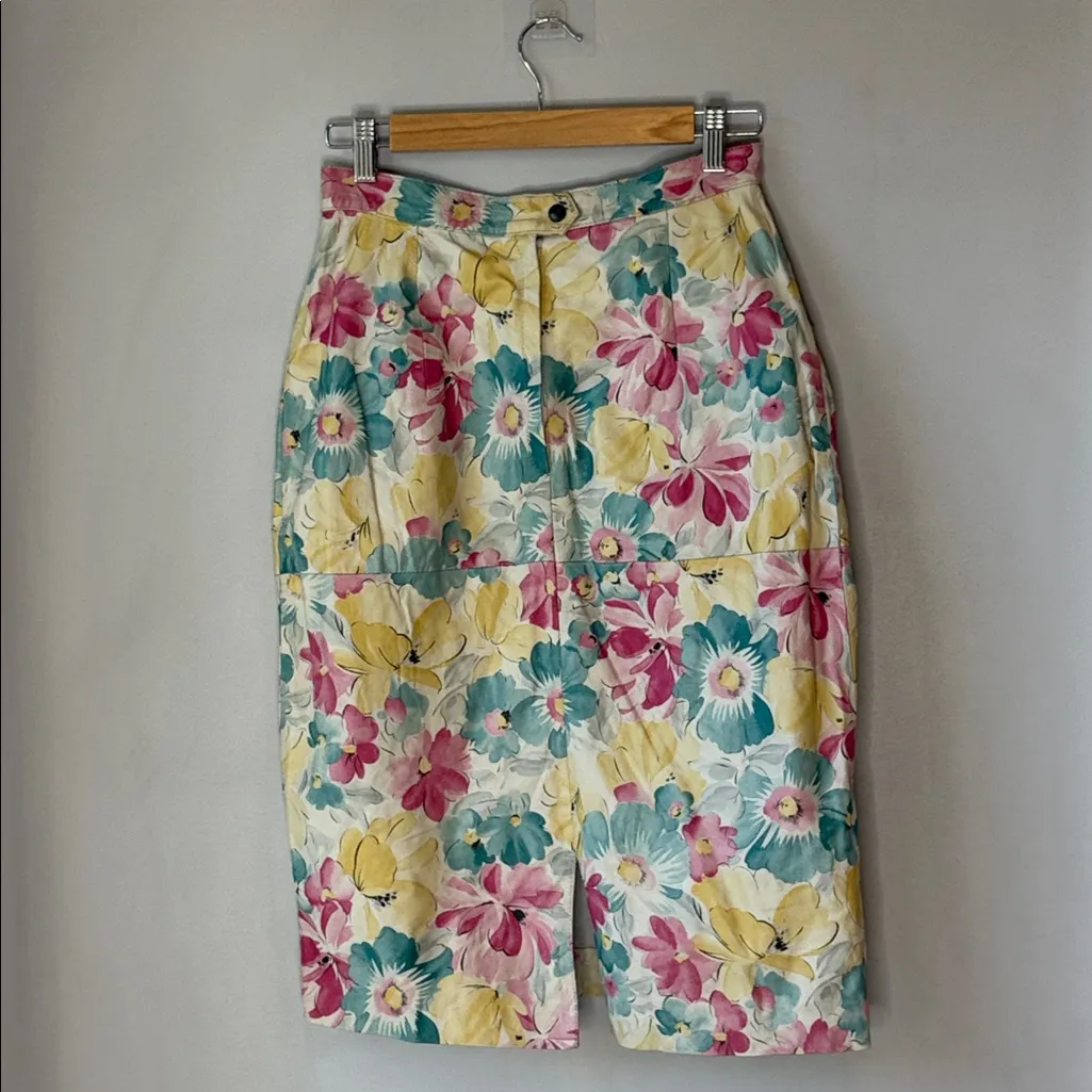 Vintage Floral Leather Vera Pelle Pencil Skirt Confezioni Marco - Image 5