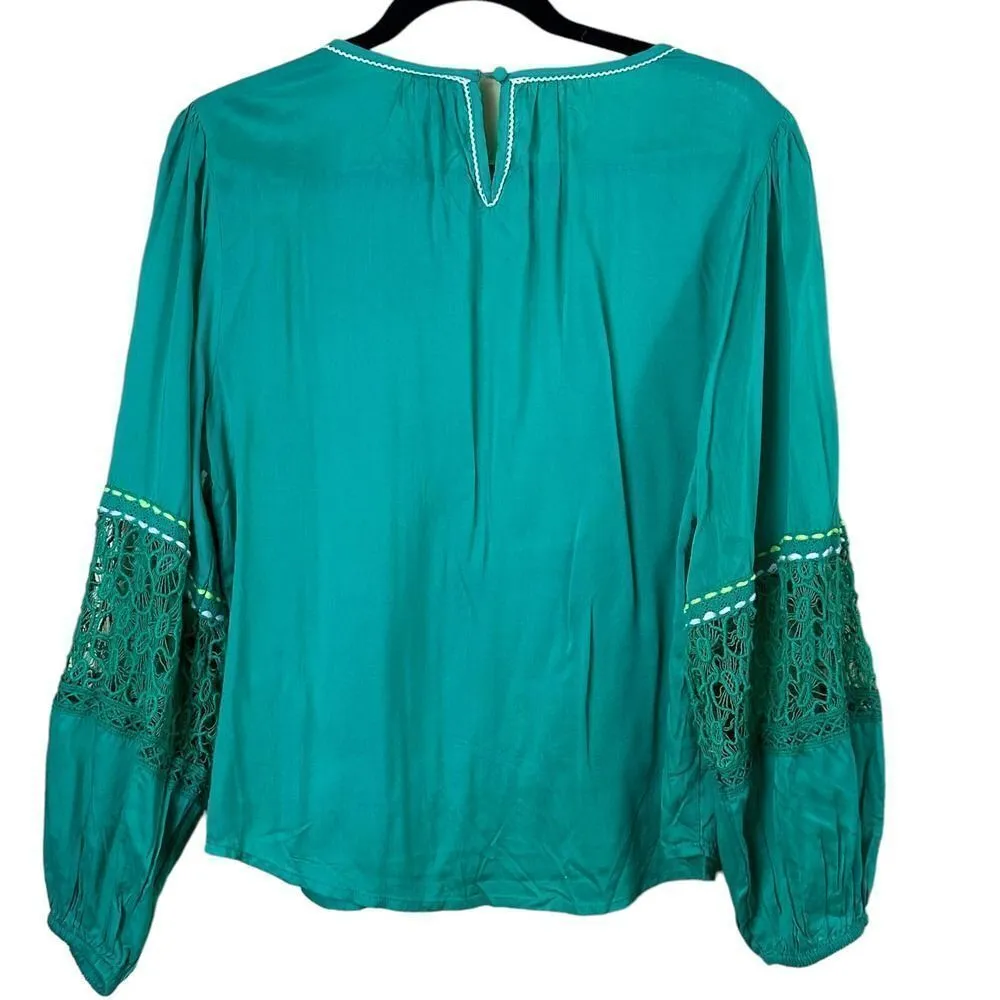 Anthropologie Blink London Sunshine Peasant Top Blouse Size Medium Green - Image 9