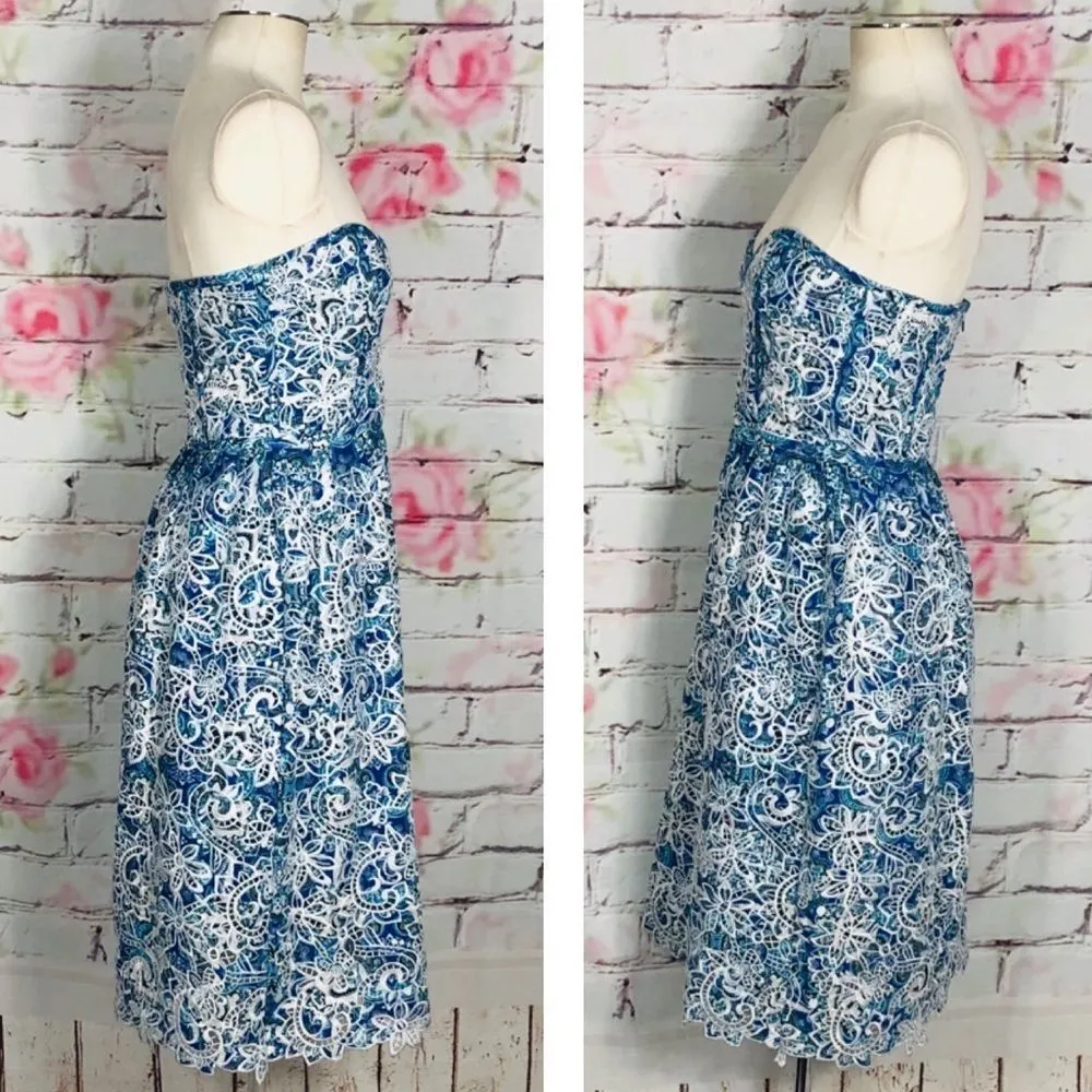 Parker Azalea Strapless Sweetheart-Neck Lace Dress, Glacius Brocatto eyelet midi - Image 8