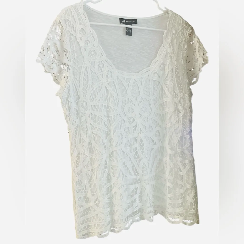 INC  International Concepts XL Brattenburg Cotton Lace overlay top blouse . - Image 9
