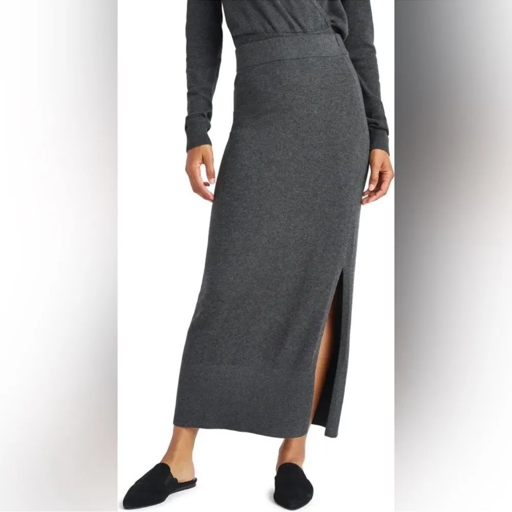 Splendid NWT Rumi Ribbed Midi Knot Skirt Charcoal Grey Side Slit Size Large - Image 2