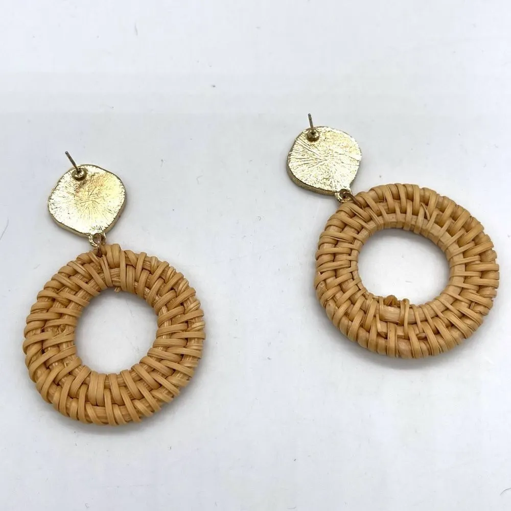 Rattan Double Dangle Earrings Tan - Image 3