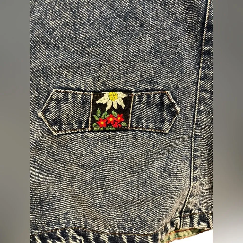 Acid Wash Hippie Eclectic Embroidered Floral Long Sleeve Lux Denim Jean Jacket Size L - Image 14