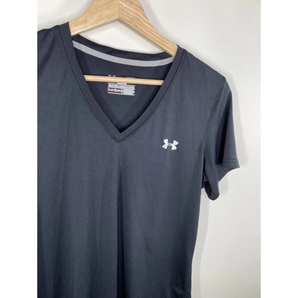 Under Armour Heat Gear Semi-Fitted Black V-Neck T-Shirt Women's Size Large L - Image 26
