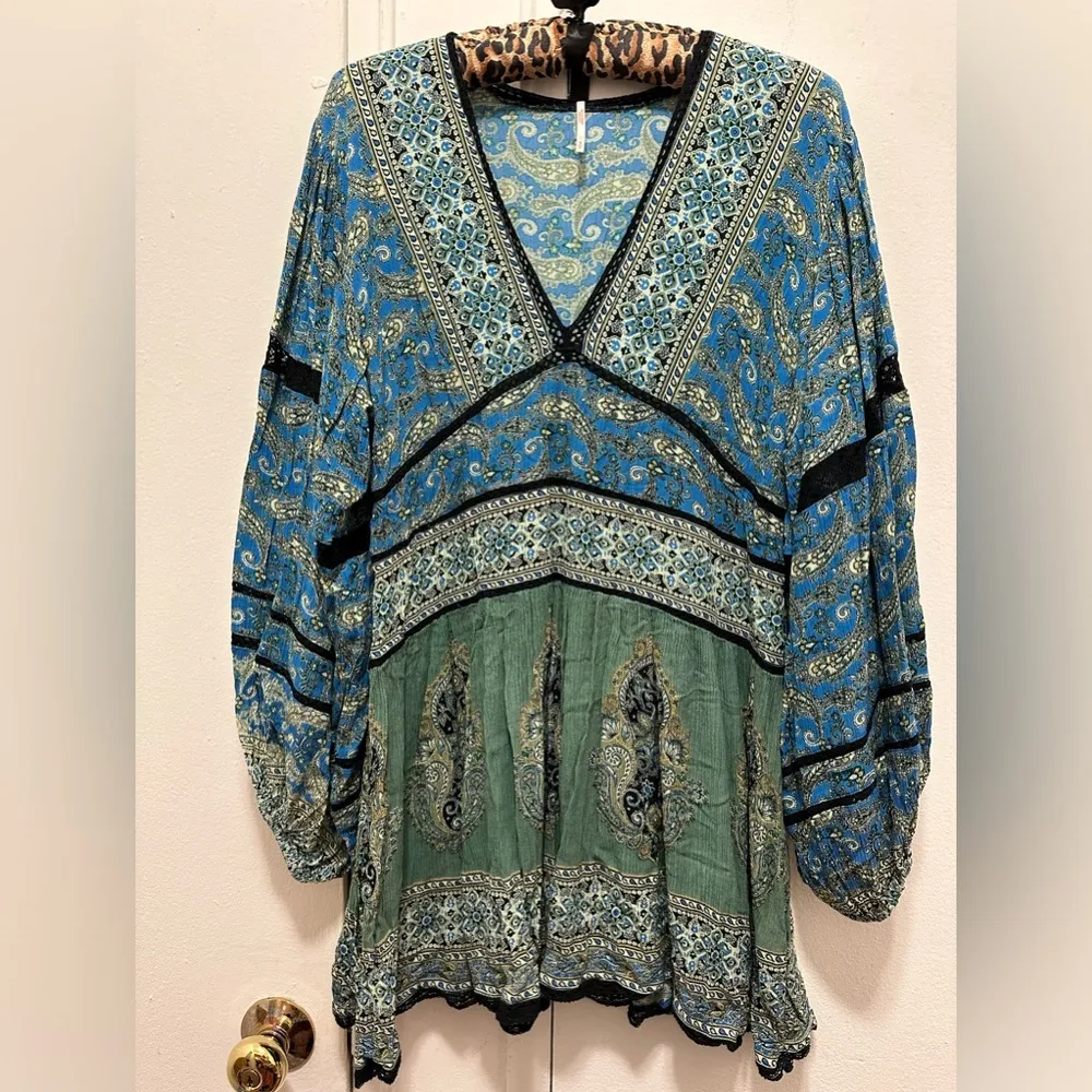 FREE PEOPLE Green Luna Scarf Tunic or Babydoll Dress Small - Image 2