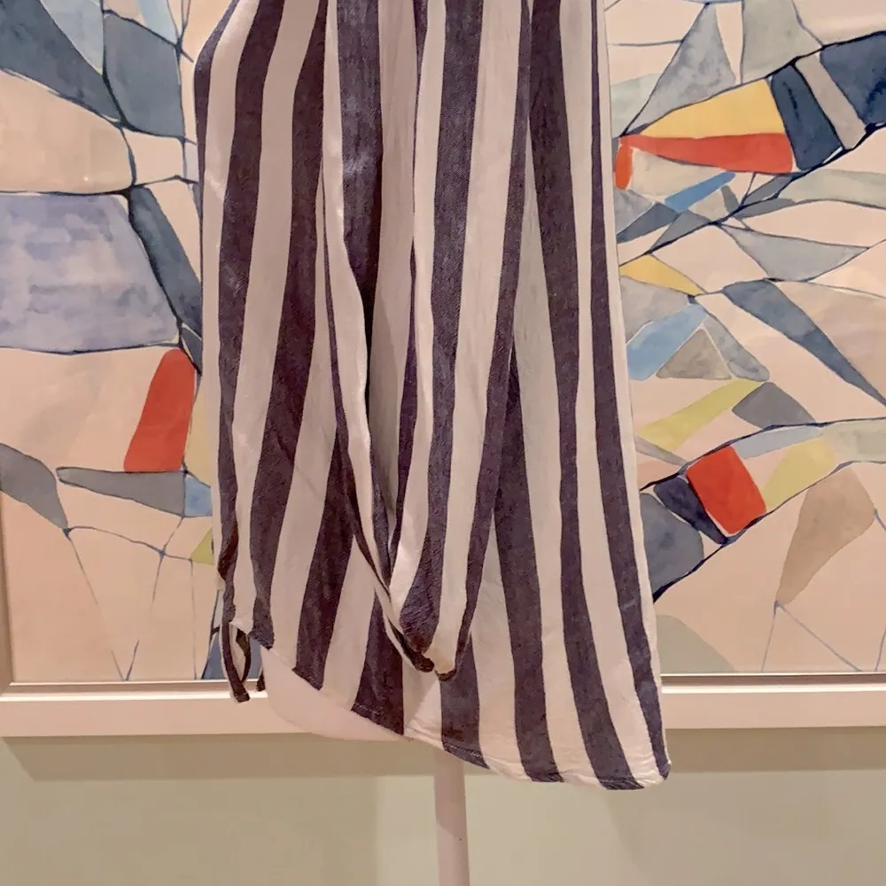 Pink Rose Rayon Striped Tie Front High Low Hemline Top M - Image 13