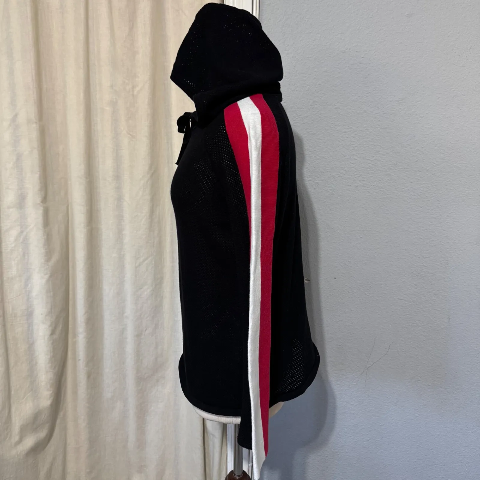 INC International Concepts Women Black Mesh Knit Hooded Sweater Top Size M Size M - Image 5