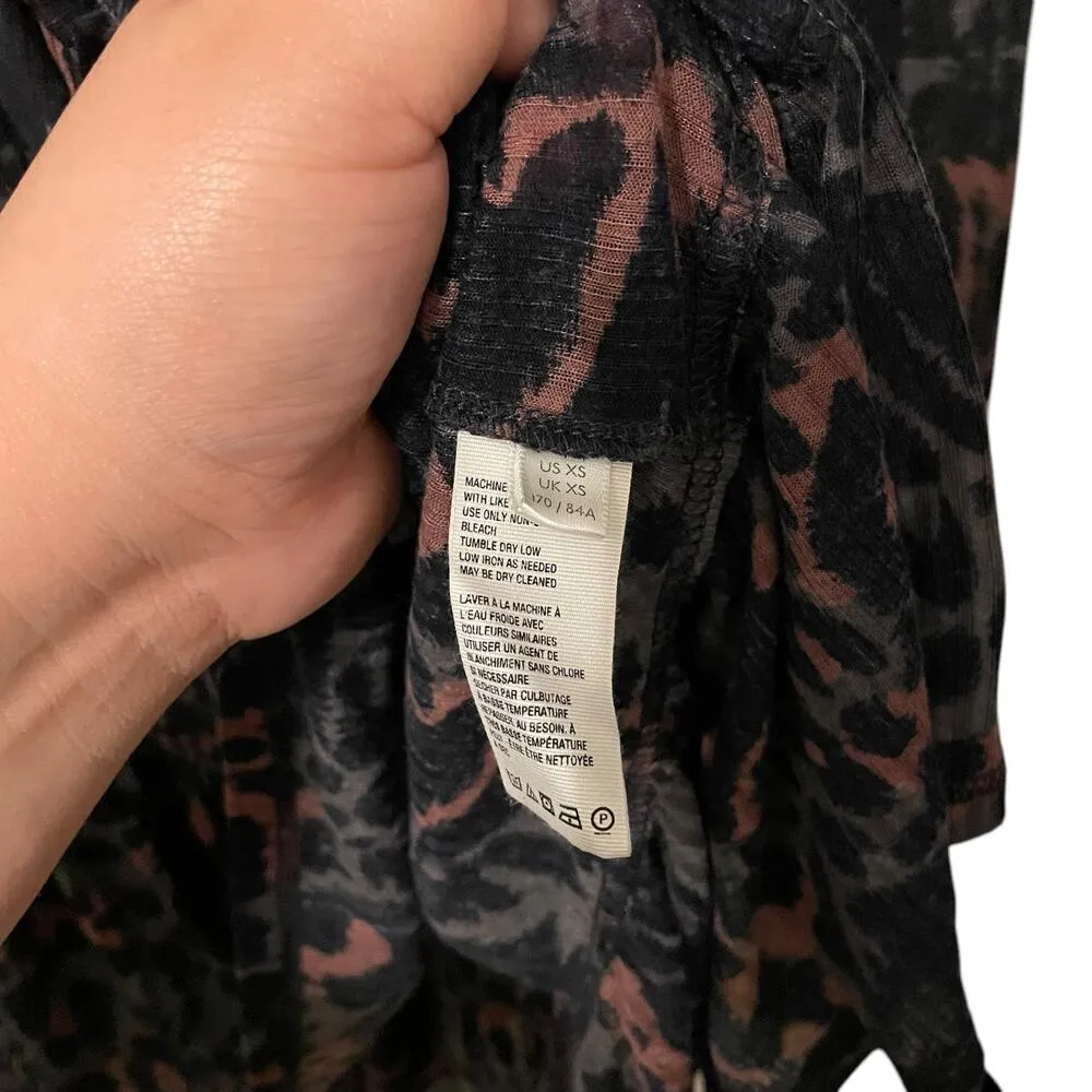 Free People FP Dark Romance Animal Print Tunic Top Dark Combo Smocked Size XS - Image 6