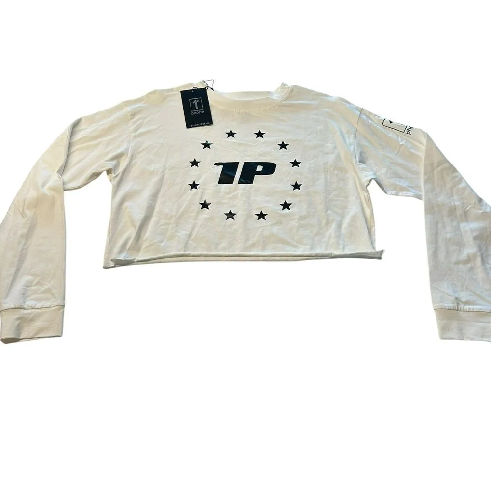 1st Phorm Women’s M Long Sleeve Crop‎ Top White Relaxed Fit Pump Cover New Size M - Image 2