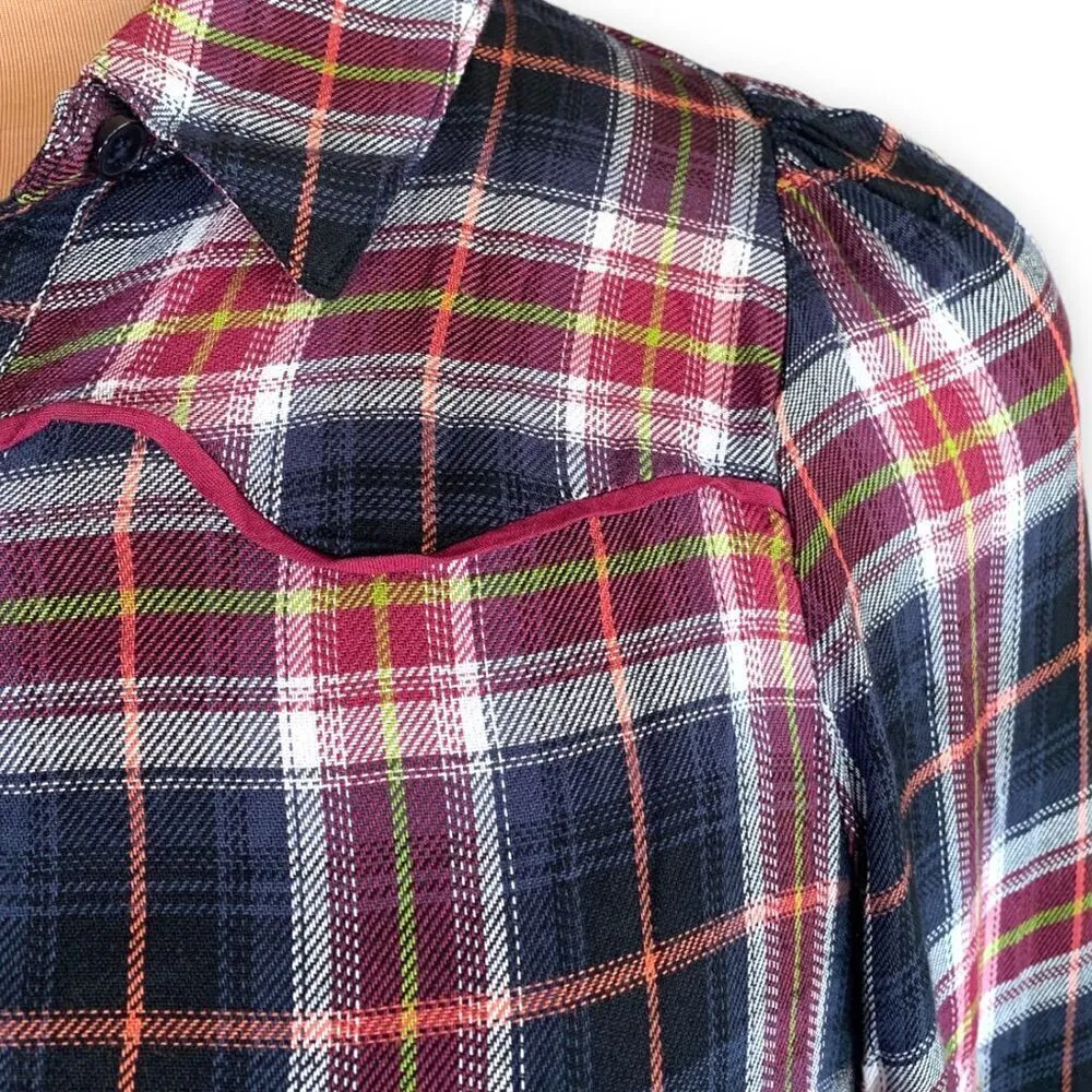 Wild Fable Red Black White Plaid Button-Down Long Sleeve Western Shirt Medium - Image 6