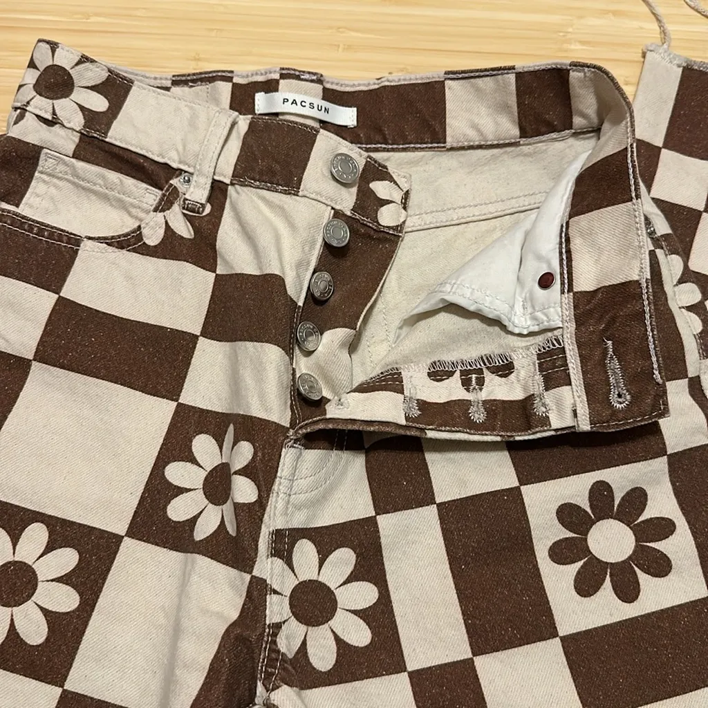 Eco Flower Checkerboard High Waisted Straight Leg Jeans - Image 6