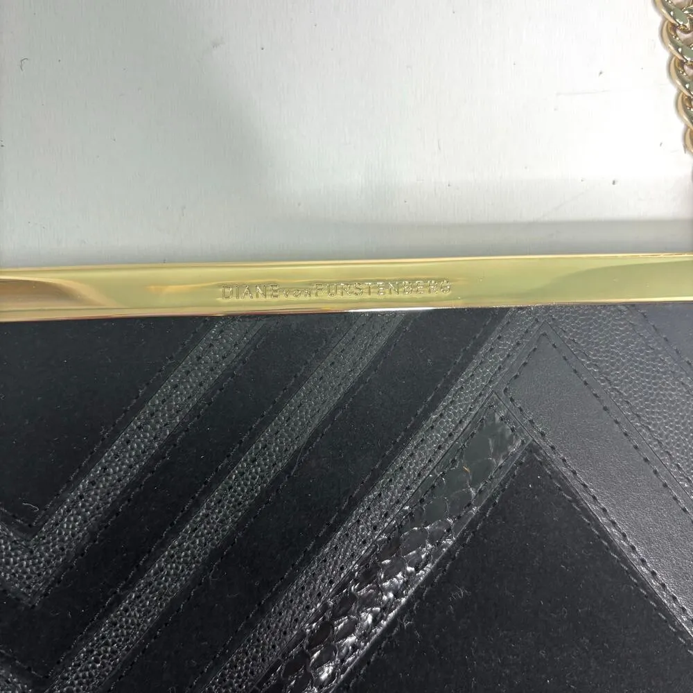 DVF Soirée Tuxedo Bag Black Leather, Suede Gold Chain - Image 4