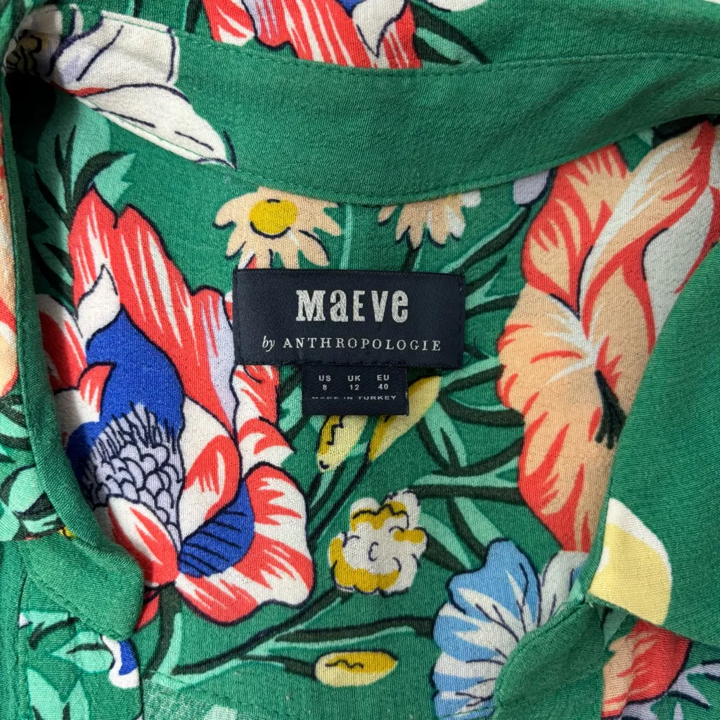 Anthropologie Maeve Green Floral Sleeveless Shirt Boho Midi Dress Size 8 - Image 6