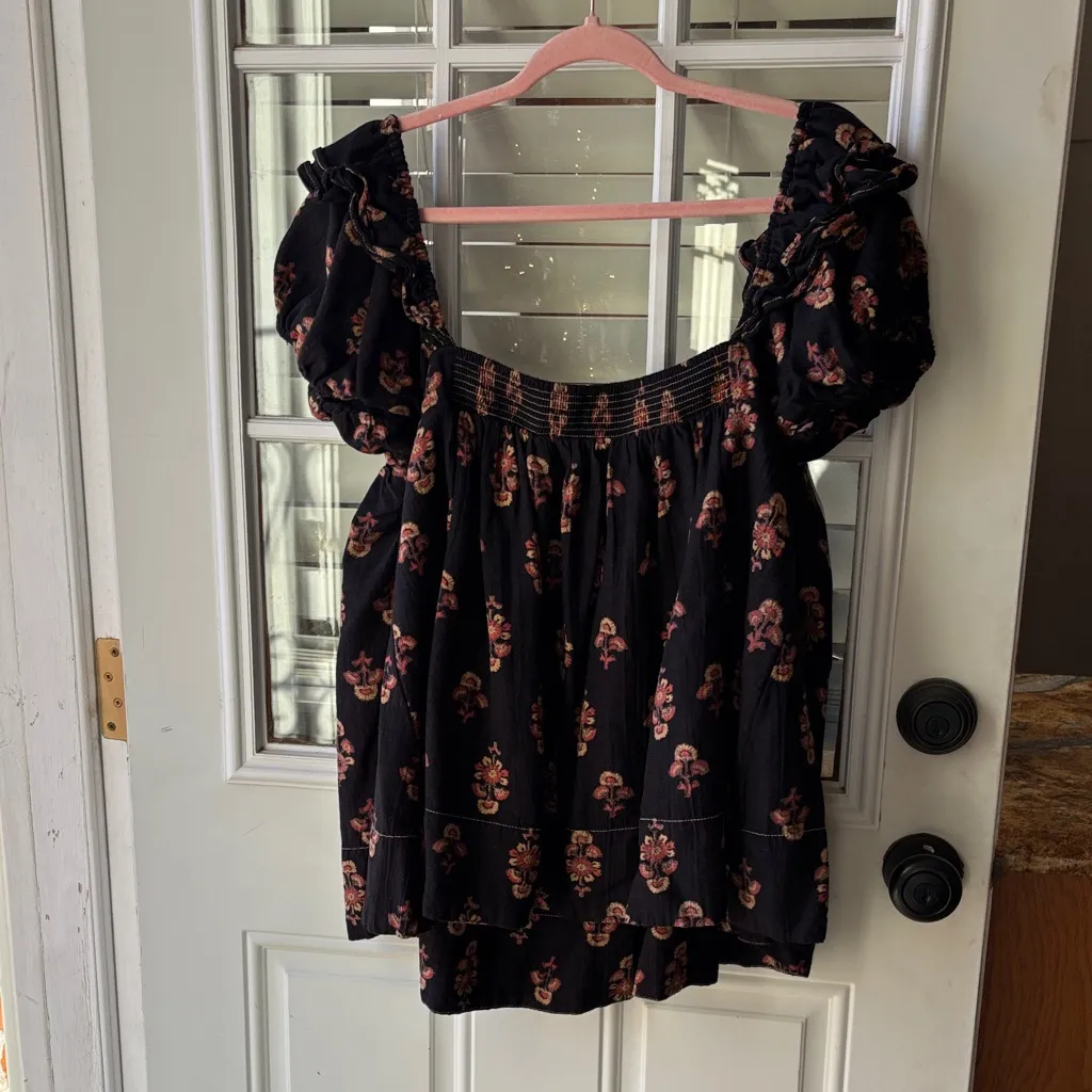 Free People Black Floral Blouse - Image 4