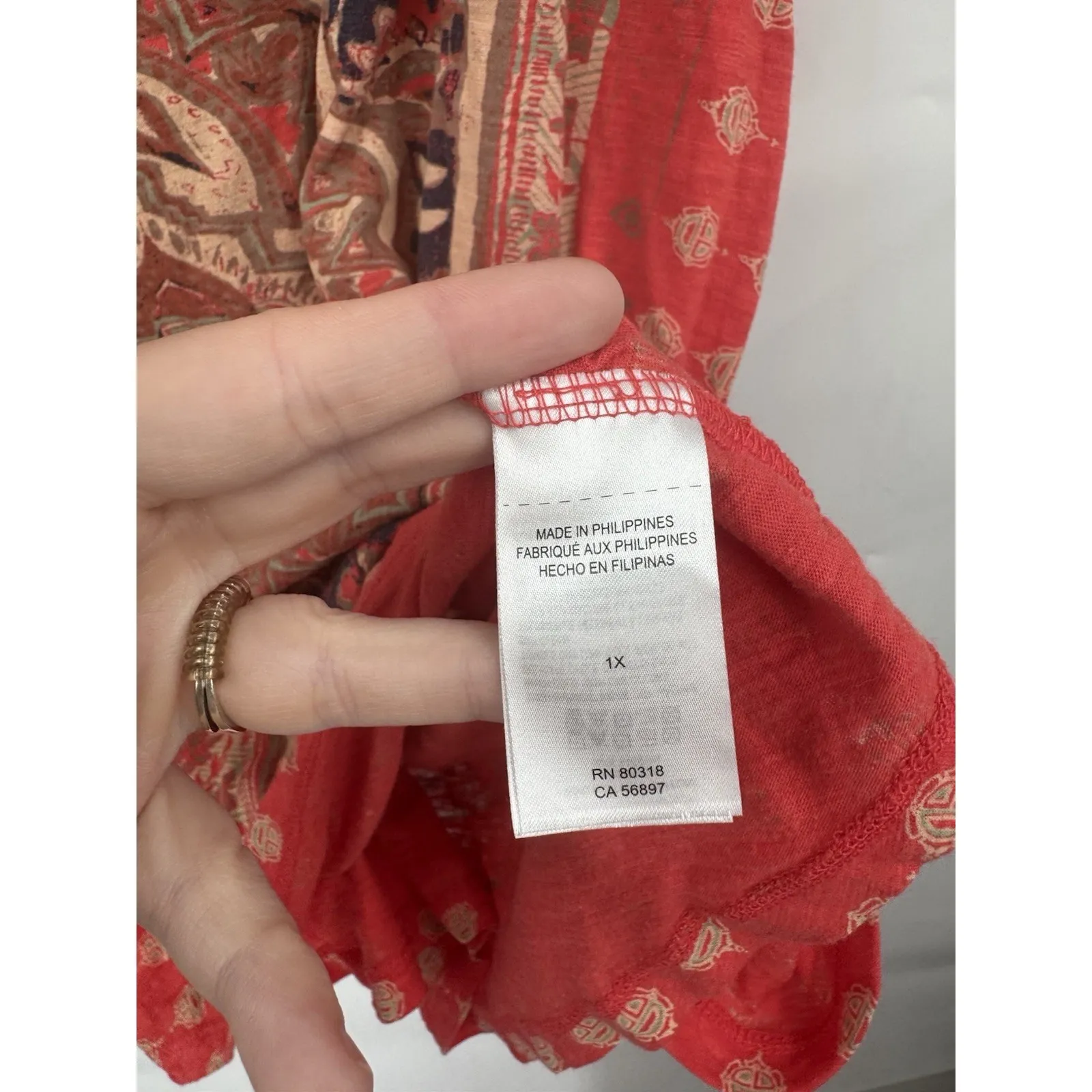 Lucky Brand Persian Carpet Tee Women Plus Size 1X Red Bohemian Western Indie - Image 5