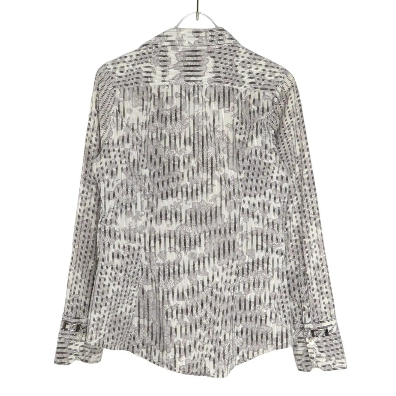 EXPRESS  Gray Floral Button Down Striped Blouse Small Corpcore Professional - Image 3