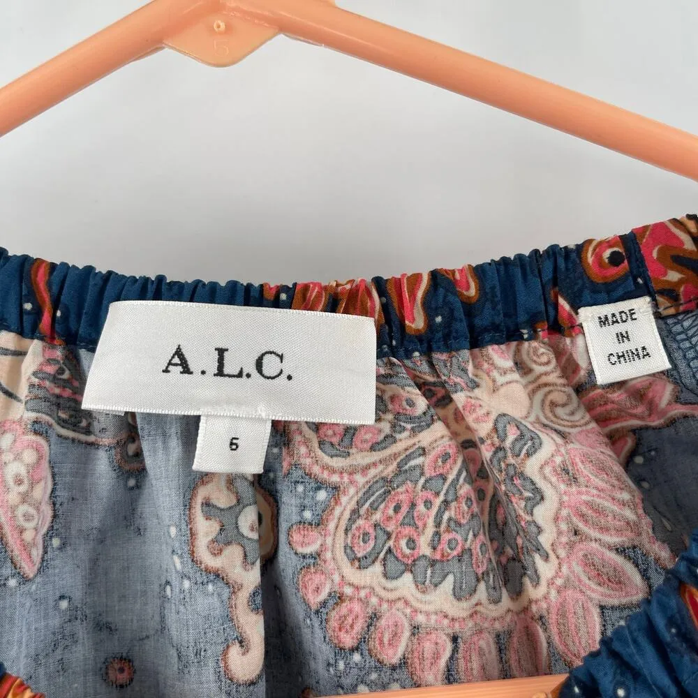 A.L.C. Myra Dress Size 6 Pockets Cinch Waist Ties Designer Luxury 100% Cotton - Image 6