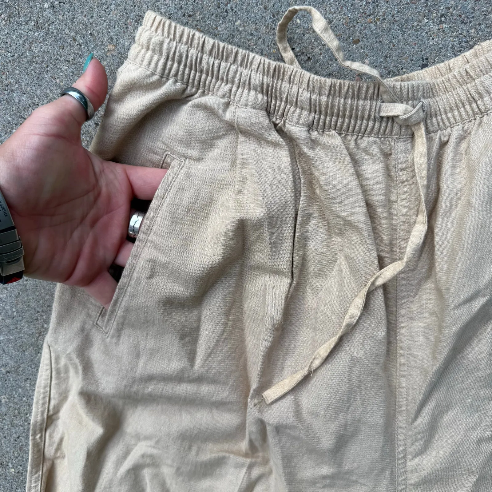 Vintage Hunt Club Linen Cotton Cream Beige Elastic Waist Casual Pants Slacks MED - Image 2