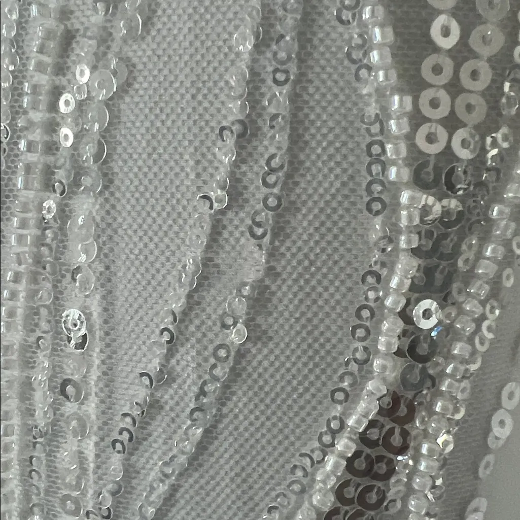 ML Monique Lhuillier Sequin Tie Shoulder Midi Dress in White, Size 2, NWT $595 - Image 12