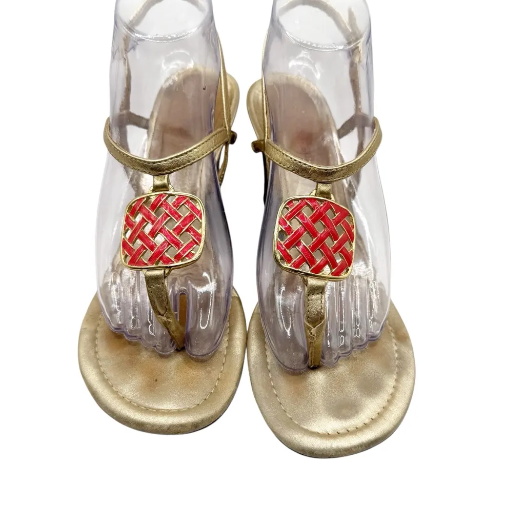 Lilly Pulitzer Gold Woven Wedge Sandals Size 8 - Image 2