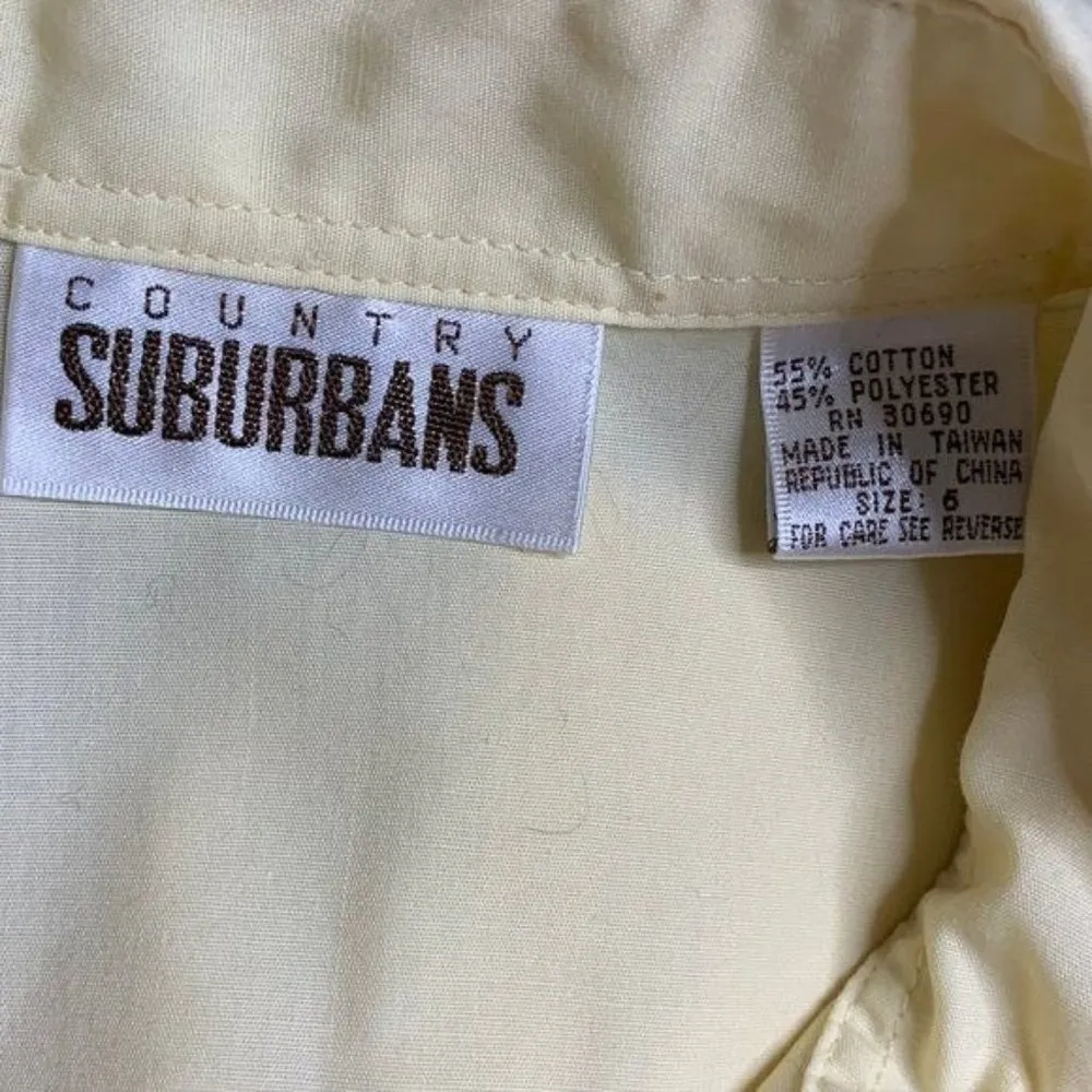 Vintage 90s Country Suburbans Button Up Shirt S Yellow Pockets Short Sleeves - Image 6