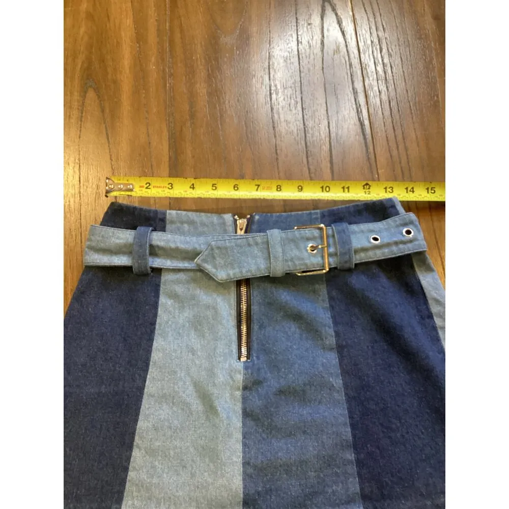 reformation VEDA Denim trio vane colorblock mini belted revolve cotton skirt S Blue - Image 6