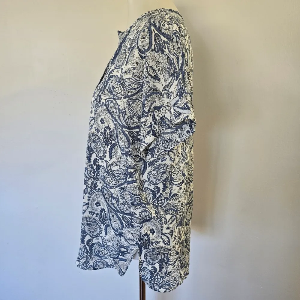 Max Studio Blue & White Paisley Blouse – Size Small - Image 3